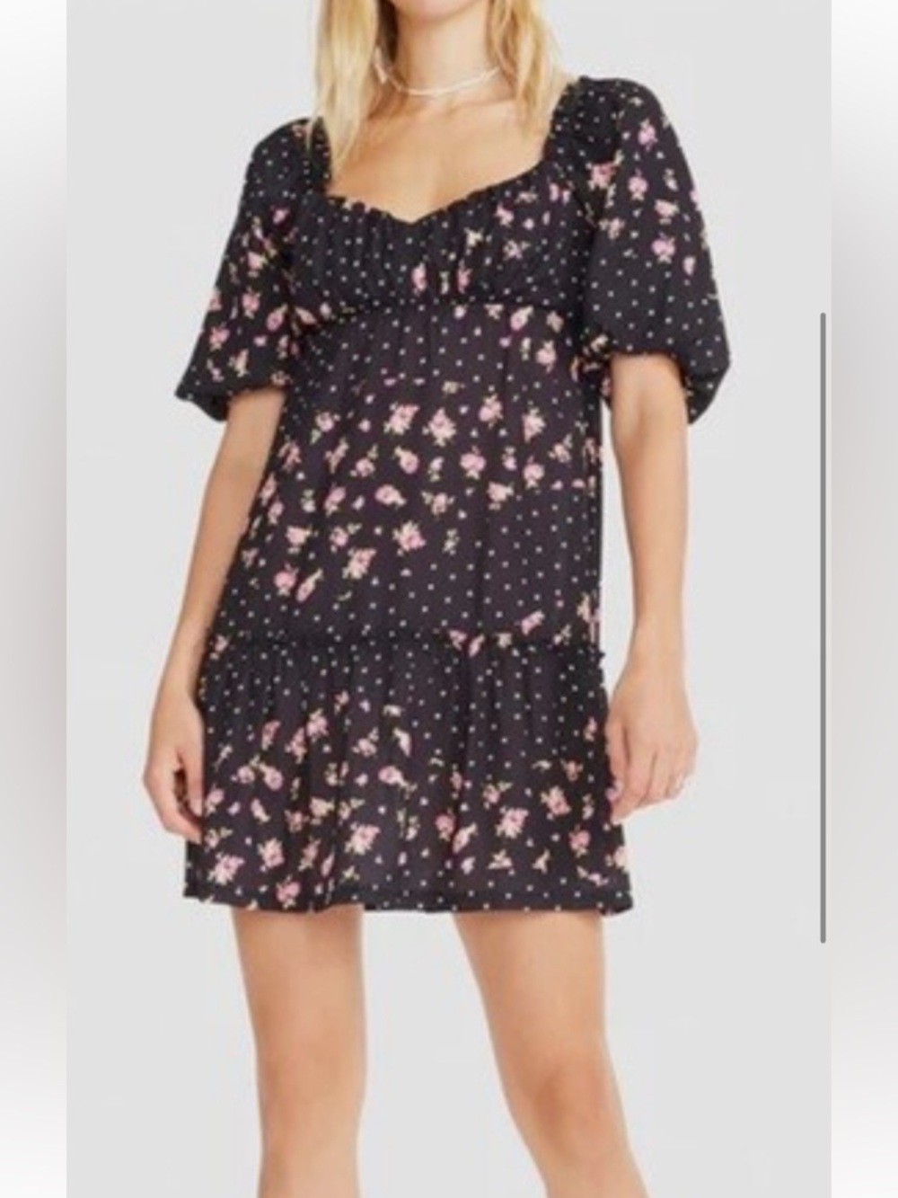 Betsey Johnson Rosy Dots floral polka dot puff sleeve mini dress